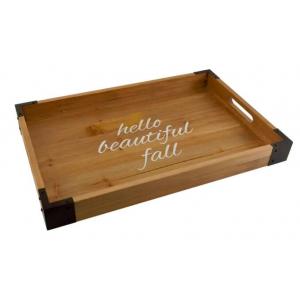 Wooden tray w / metal corners, rectangular, fall