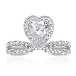 Heart Shaped Crystal Sterling Silver Ring