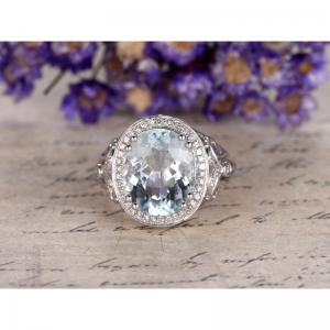 Big 5.15ct Oval Cut Aquamarine and Diamond Engagem