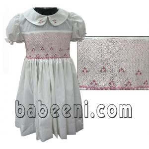 White with pink smocked dresses - DR 651